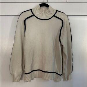 Tahari Women’s Turtleneck Cream Sweater with Black Accents